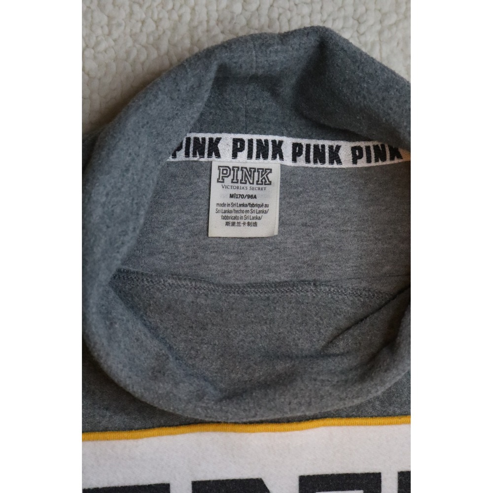 Victoria's Secret PINK Funnel Neck Sweatshirt Gray Logo Tape Pullover Medium - Picture 4 of 5